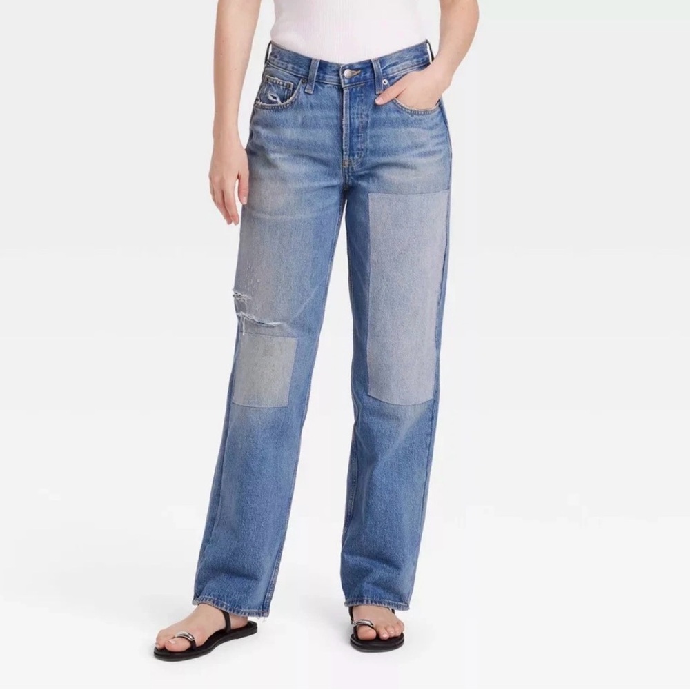 NWT Universal Thread Women's Mid-Rise Patchwork 90's Baggy Jeans Relaxed *NOTE